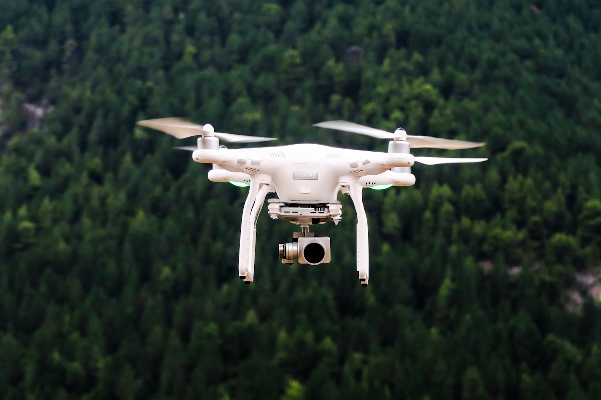 Drone flying over landscape aerial view